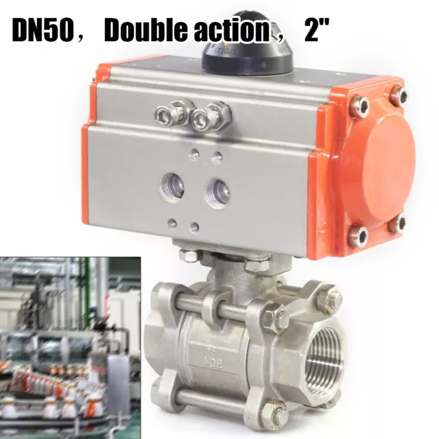 2 In Pneumatic Ball Valve Stainless Steel Air Actuated Valve Dual Acting 1000PSI
