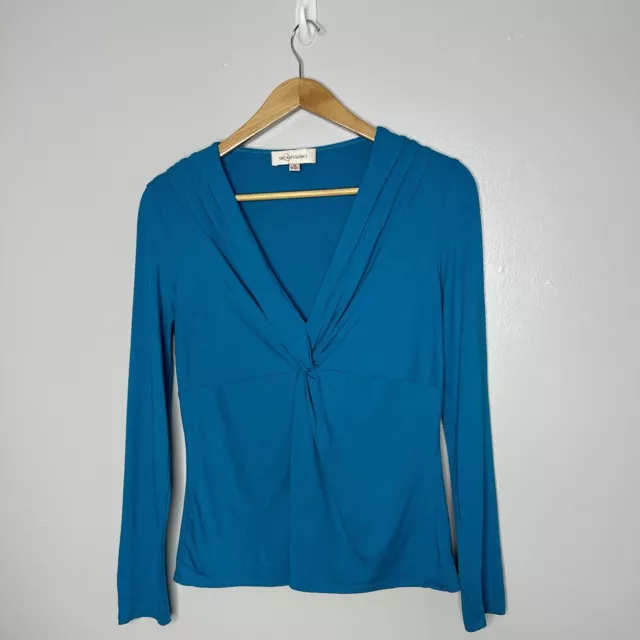 Bravissimo Twist Bust Top Size 12 Really Curvy Long Sleeve Blue Green V Neck