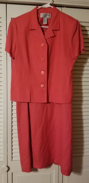 Jessica Howard Petite 2-Piece Linen Rayon Blend Jacket Dress Set Coral Pink 14P