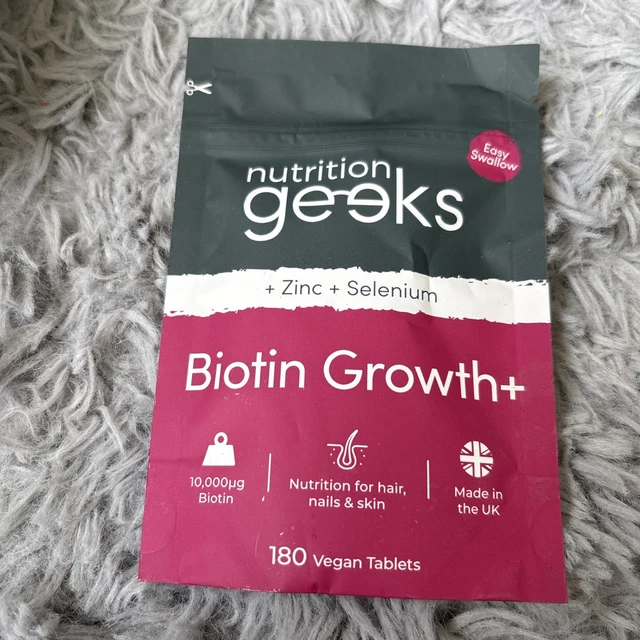 NUTRITION GEEKS BIOTIN Hair Growth Supplement 180 Tablets, Vegan, Zinc ...