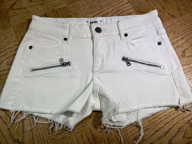 Paige Women’s Indio zip Short Denim Mid Rise Optic White Size 28 NWT