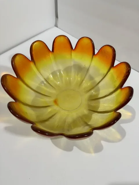 Large Lotus Flower Amberina Bowl Glass Scalloped Rim Indiana Glass Vintage