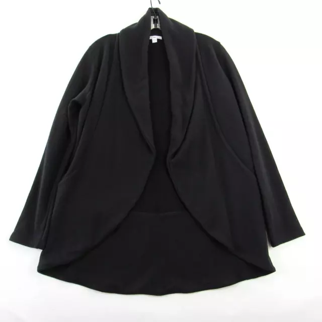 James Perse Cardigan Jacket Womens Size 3 Black French Terry Draped Open Front