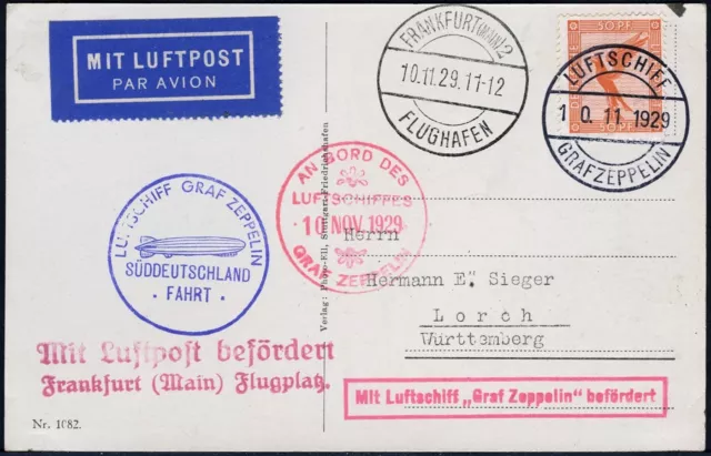 Zeppelin Dt. Reich 1929 Fahrt nach Frankfurt Bordpost Hinfahrt AK Si 49 B / 1794