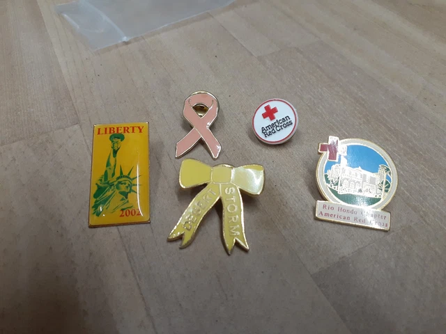 1990 Operation Desert Storm Yellow & Gold Ribbon, Pink, Liberty, Red Cross, Pins