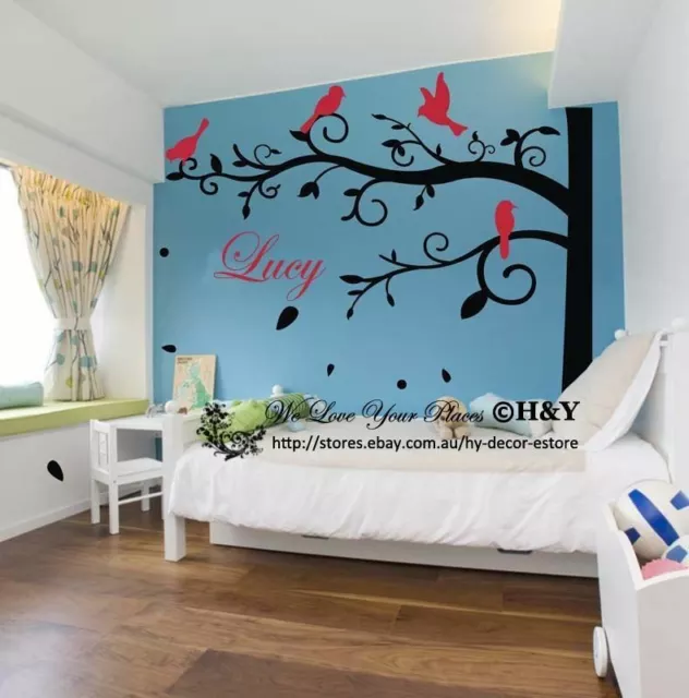 Custom Personalised Name Scroll Tree Wall Art Stickers Kids Nursery Vinyl Decals 2