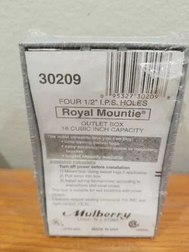 Outlet Box Mulberry 30209 Royal Mountie four 1/2" IPS Holes Brand NEW Outlet Box
