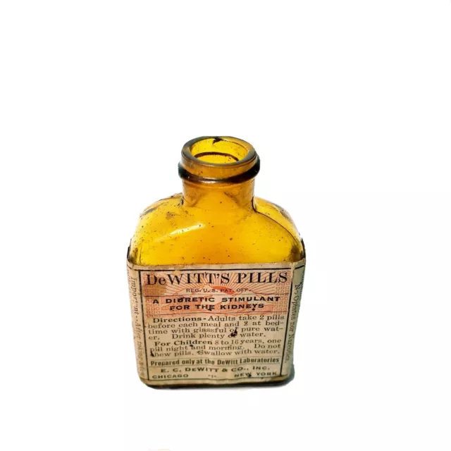 Vintage Dewitts Pills Bottle Diuretic Stimulant For The Kidneys 2.5" Empty USA