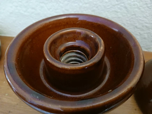 Vintage Pinco 93 Brown Ceramic Insulator, large