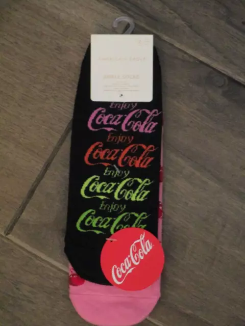 American Eagle 2-Pack Black Coca-Cola/ Pink Cherry Coke Ankle Socks  One Size