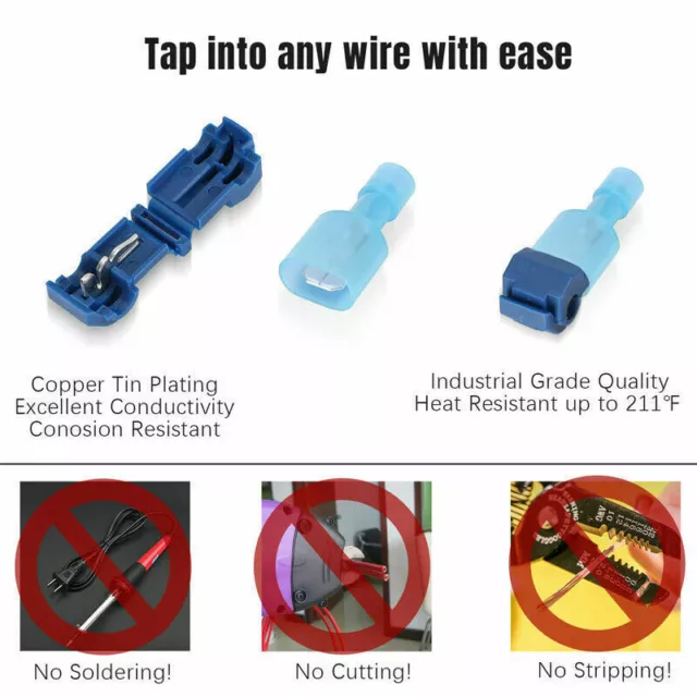 240PC T-Taps Wire Terminal Connectors Insulated 22-10 AWG Quick Splice Combo Kit 3