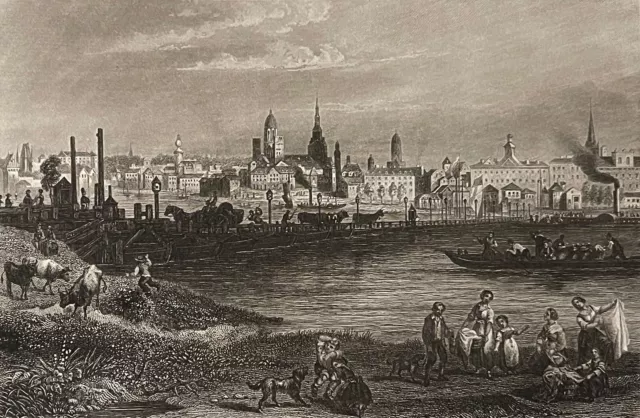 Saint-Pétersbourg Russie vue prise du pont Troizkoi gravure de 1838 Russe