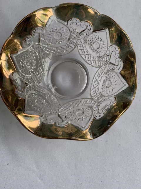 Vintage Small Bowl Cut Glass with Gold Rim  Etched