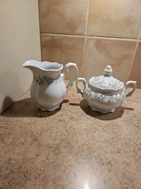 Vintage MITTERTEICH BAVARIA China Creamer and Sugar Bowl W/ Lid. Numbered