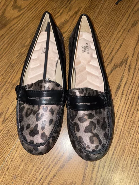 Avon Cushion Walk Animal Print Loafer SZ 7 Slip-on Flats Shoes Black