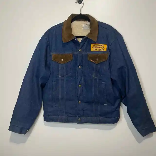 SADDLE KING RANCH Men's Vintage Denim Sherpa Lined Jacket size 42 ...