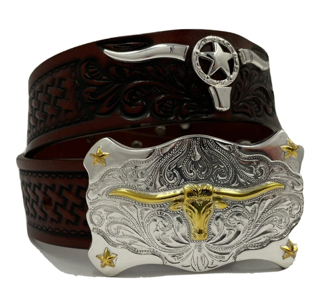 Tony Lama Kids COLTON BASKETWEAVE LONGHORN Leather Belt  Size 24 NWT C60124