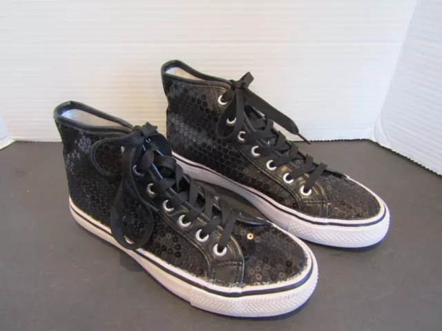 BALERA High Top Kids SIZE 5AM Sneaker BLACK Sequin Hip-Hop Dance SHOES #WL6034