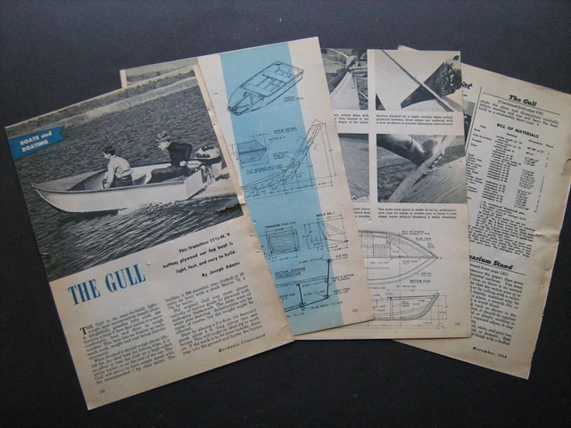 vintage 1954 "The Gull" 11-1/2 foot V-bottom car top boat plans--fast/easy build
