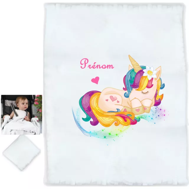 plaid licorne bébé personnalisé cadeau naissance texte choix réf 34