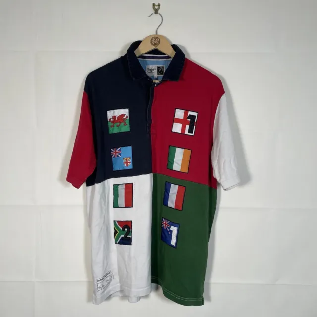 Polo da uomo verde Cotton Traders taglia XL 10 nazioni camicia da rugby top