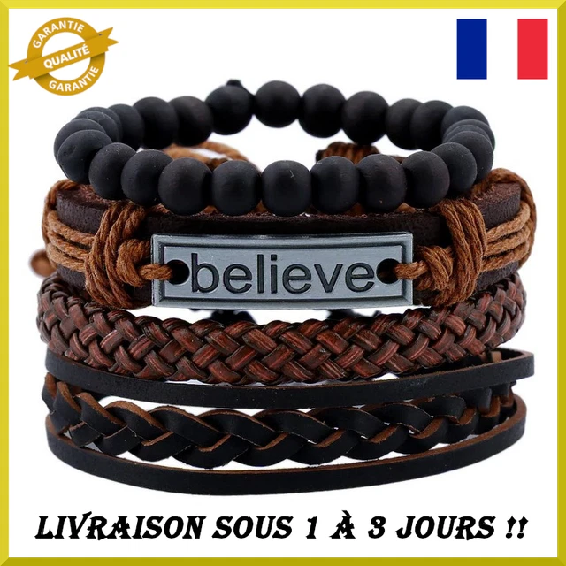 Bracelet en cuir Vintage pour homme et femme nouvelle collection cuire, perles..
