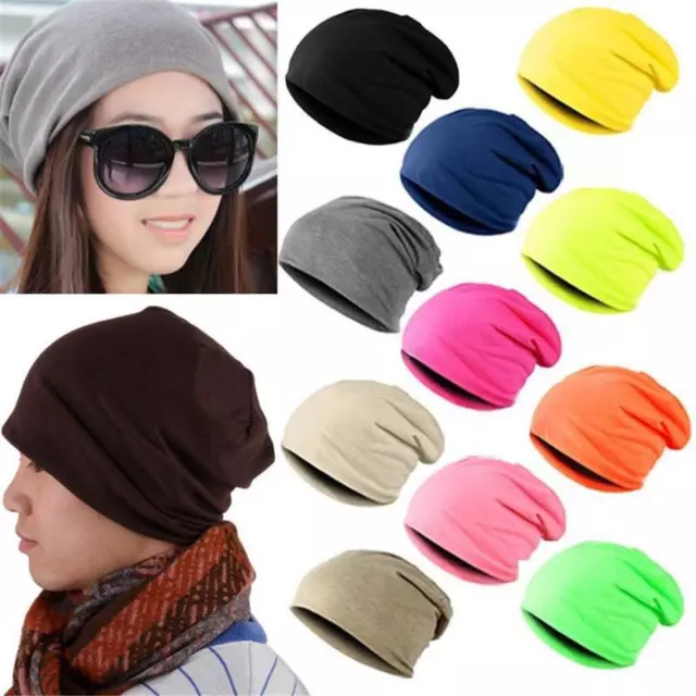 Uomo Donna Berretto Inverno Maglia Liscia Cappello Largo Cuff Slouchy Skull Sci