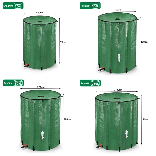 Faltbare Regentonne 750L - Regenwassertank Mit Wasserhahn Und Skala