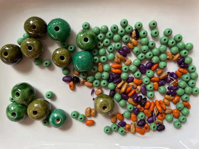 Lot Glass Ceramic Wood Vintage Beads Stripes Dots