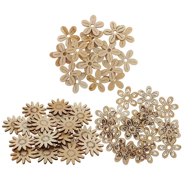 60 Stück 35 mm unvollendete hohle Blume Form Holz DIY Verschönerung