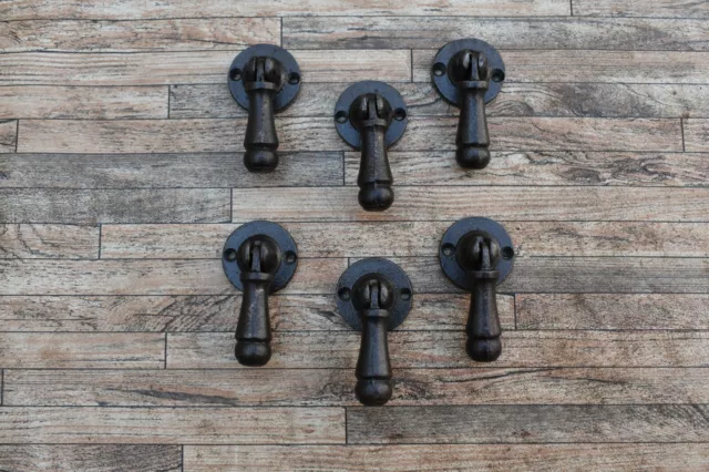 6Pcs Vtg Cast Iron Drawer Cabinet Cupboard Pulls Drop Knobs Handles Latch Decor