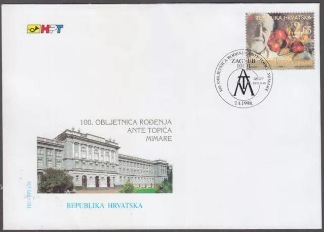 CROATIA Sc # 361 FDC - 100o AÑO NACIMIENTO DE ARTE TEMA MIMARA, COLECCIONISTA DE ARTE