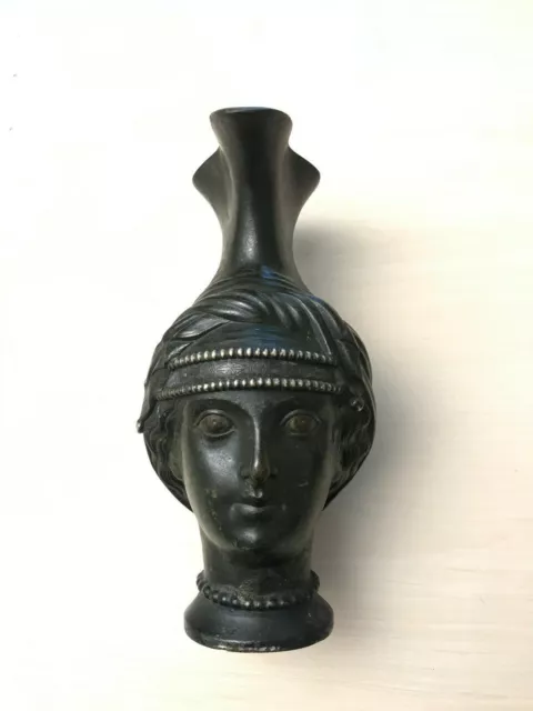 Antike Karaffe aus Metall Weiblich Kopf Massiv Bronze 3