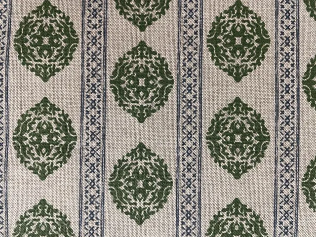 Consort Stripe Morris Linen Fabric GREEN BLUE  Curtain Blind Upholstery Craft
