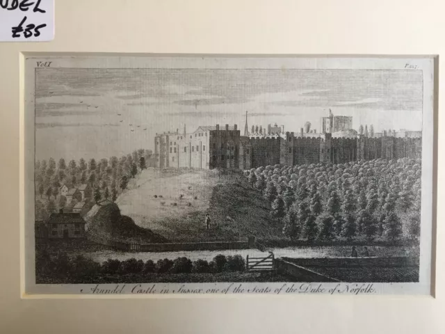 1776 Antique Print; View of Arundel Castle in Sussex after Goadby