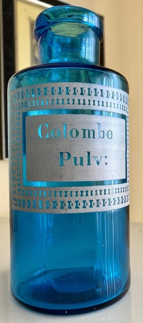 Antique Turquoise Glass French Apothecary Jar
