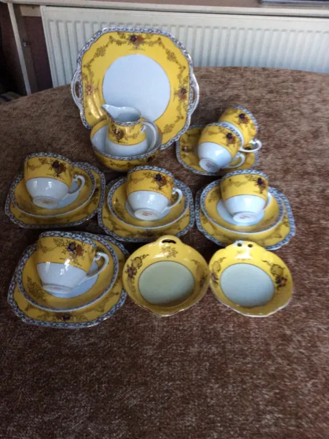 Pretty Noritake floral/gilded bone china yellow and gold tea set