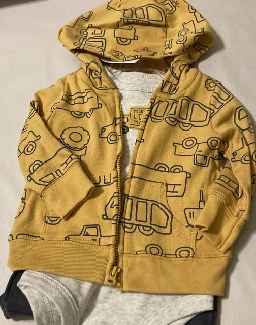 Carters infant baby boy truck 3 piece outfit yellow sweater, t shirt, pants 0-3M 6