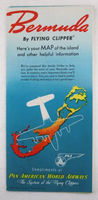 1949 Pan American World Airways Bermuda By Flying Clipper Map + Airline info