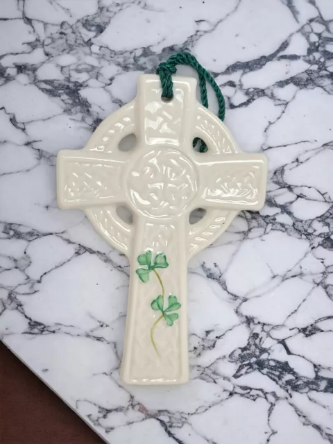 Belleek Christmas Ornament ST. KIERAN'S CROSS Celtic Knot Clover 5" Retired