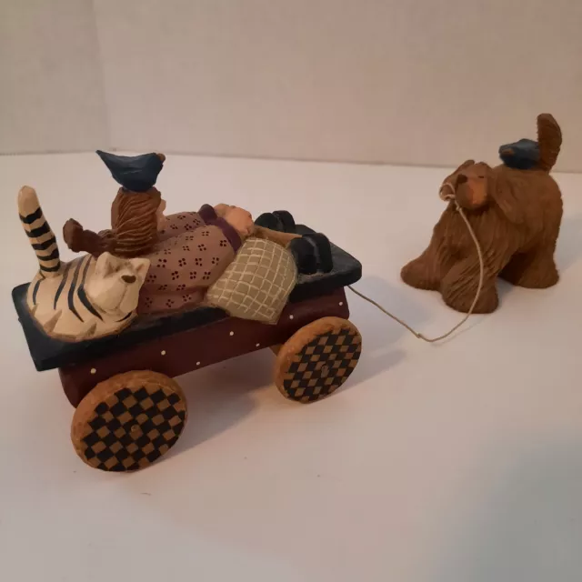 Vintage Williraye Studios Woman Cat Bird In Cart Pulled By Dog 1997 WW2725