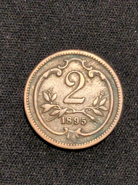 1895 Austria 2 Heller Coin XF AU  High Grade World Coin KM#2801