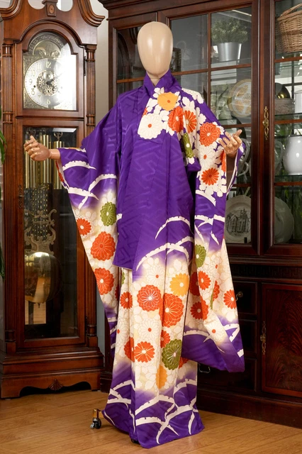 Dear Vanilla Japanese Silk Furisode Kimono Women's Authentic Japan Made Vintage
