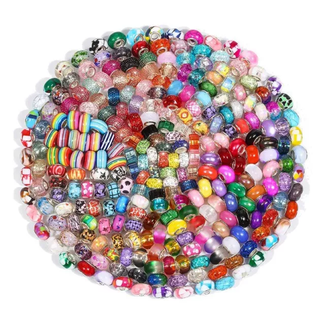 200 Pack of  Hole Glass Beads for Jewelry Making,European Beads Bulk Mixed3185