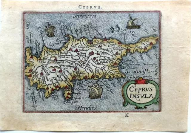 CYPRUS INSULA  c1590 BY ABRAHAM ORTELIUS   GENUINE ORIGINAL ENGRAVED MAP