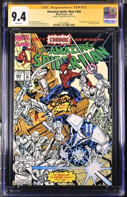 Amazing Spider-Man #360 Marvel Comics CGC SS 9.4 Signed Mark Bagley