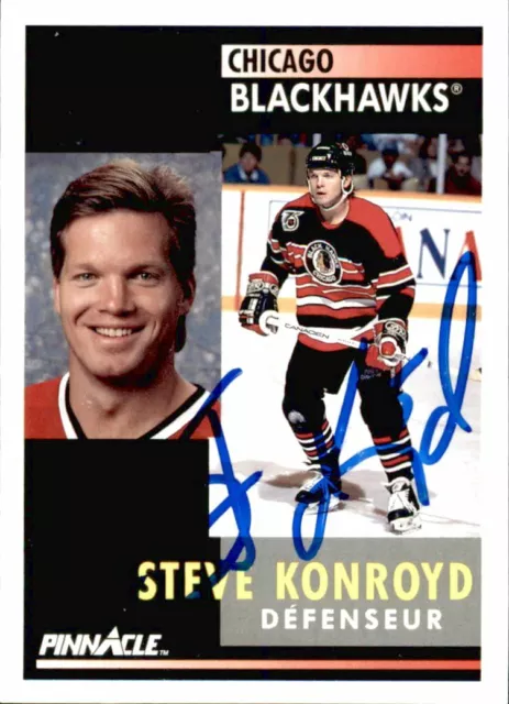 Steve Konroyd Signed Autographed 91/92 Pinnacle card Chicago Blackhawks