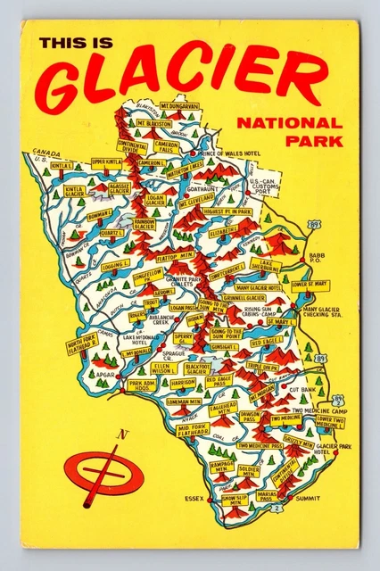 MAP OF GLACIER National Park, Vintage c1961 Souvenir Postcard $7.99 ...