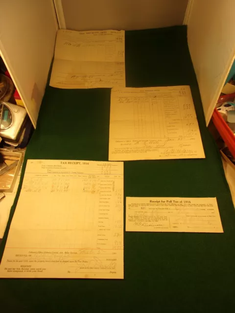 Rare Old Vtg Antique Tax Receipts For 1900, 1903 & 1916:  Cleburne County, Ark.