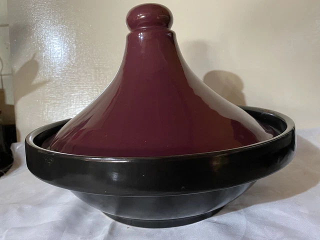TAGINE 28 cm Negro/Púrpura Forma de Pirámide Cazuela Plato Estilo Marroquí